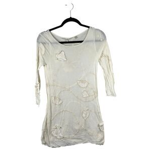 Knitted and Knotted Cream Embroidered Tunic Blouse Women's Size Small